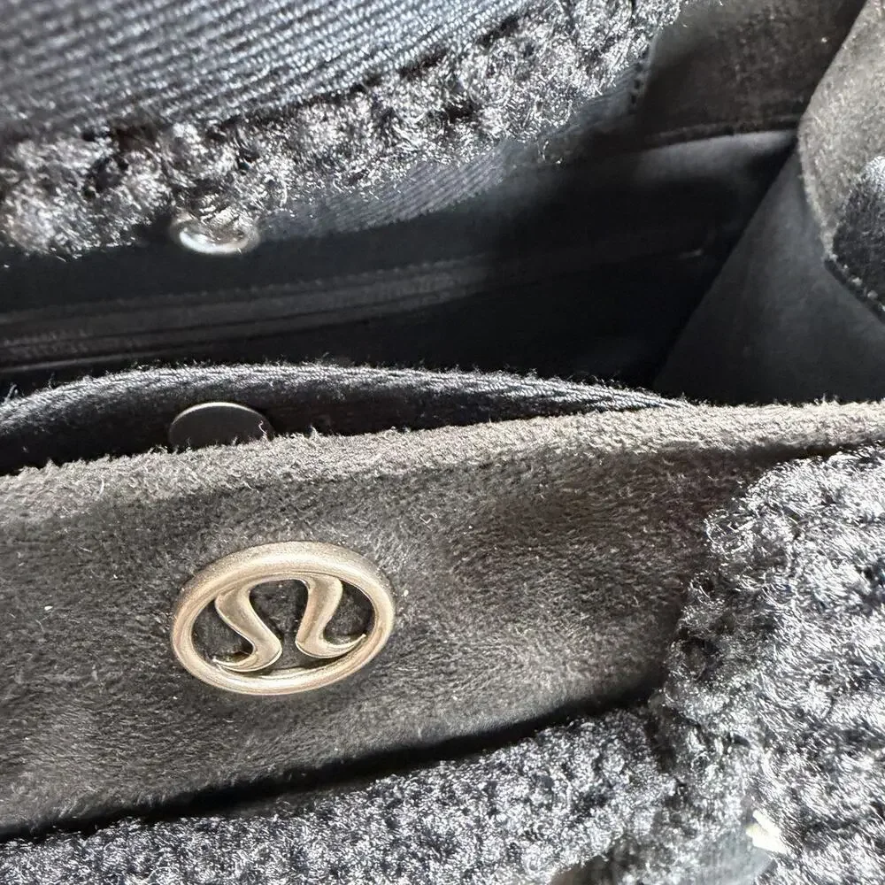 lululemon Boxy Mini Tote Bag 4.5L Black Faux Shearling Trim Handbag Purse New